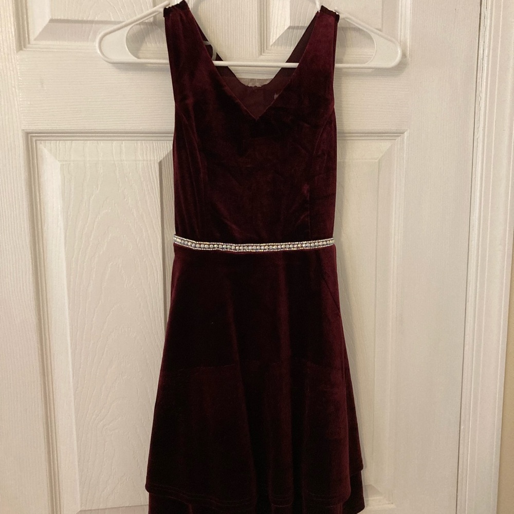 Speechless Burgundy Kids Dress with Pearl Waist
